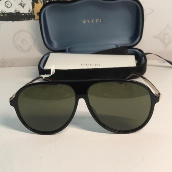 New Authentic Gucci Black Sunglasses with Green Lenses GG0829SA 002 - Picture 6 of 11